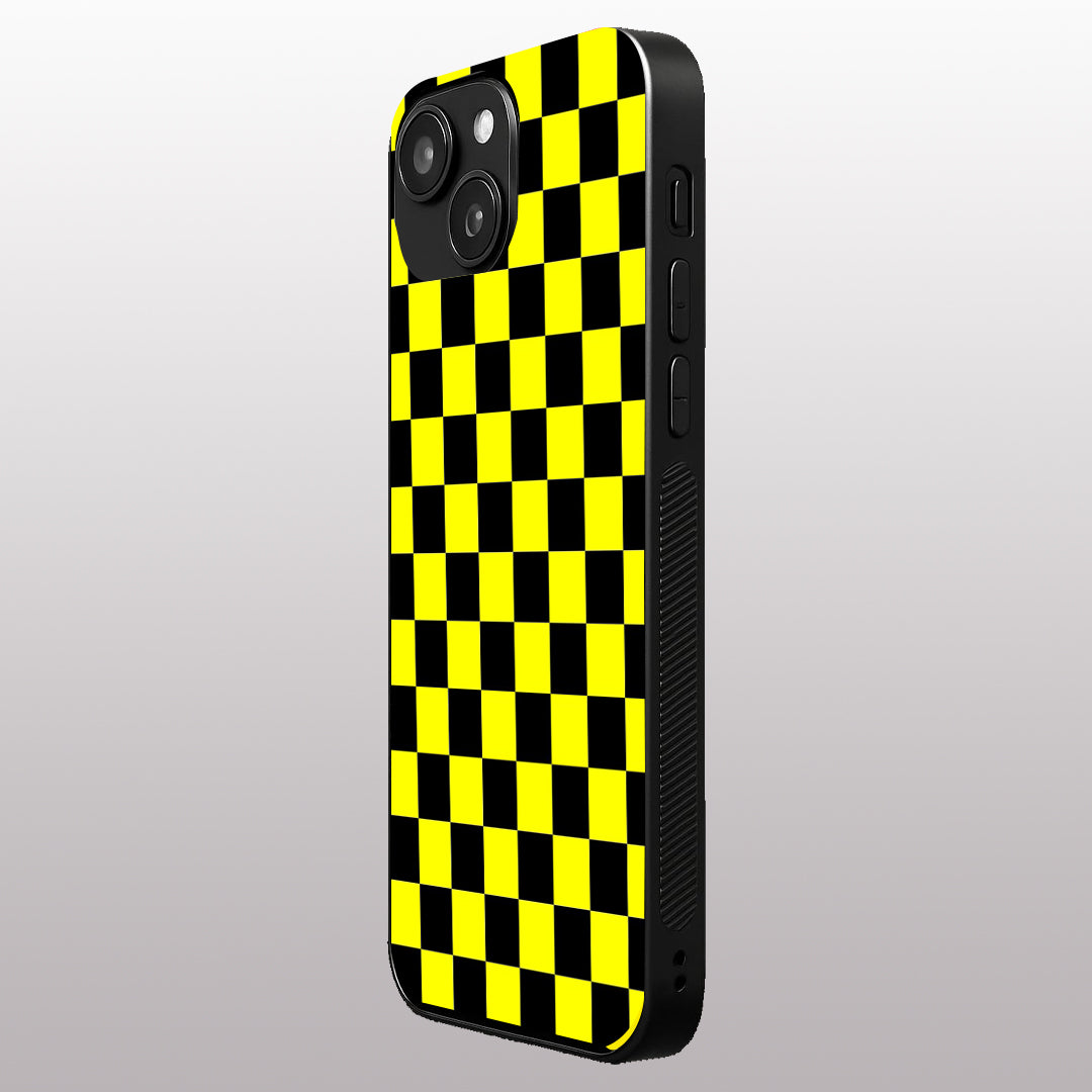 Yellew & Black Check Pattern phone case for iphone 14 | Glass case