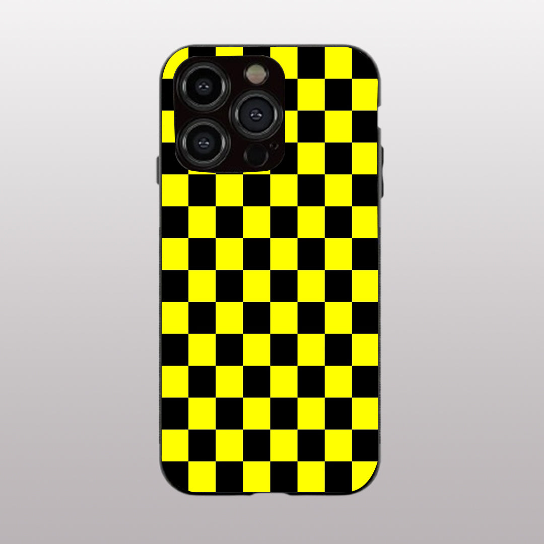 Yellew & Black Check Pattern phone case for iphone 12 pro max | Glass case