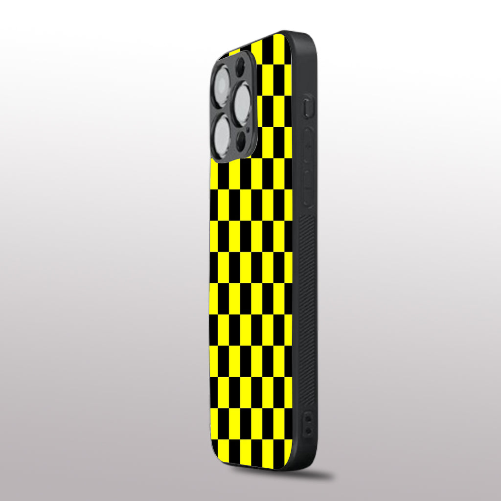 Yellew & Black Check Pattern phone case for iphone 12 pro | Glass case