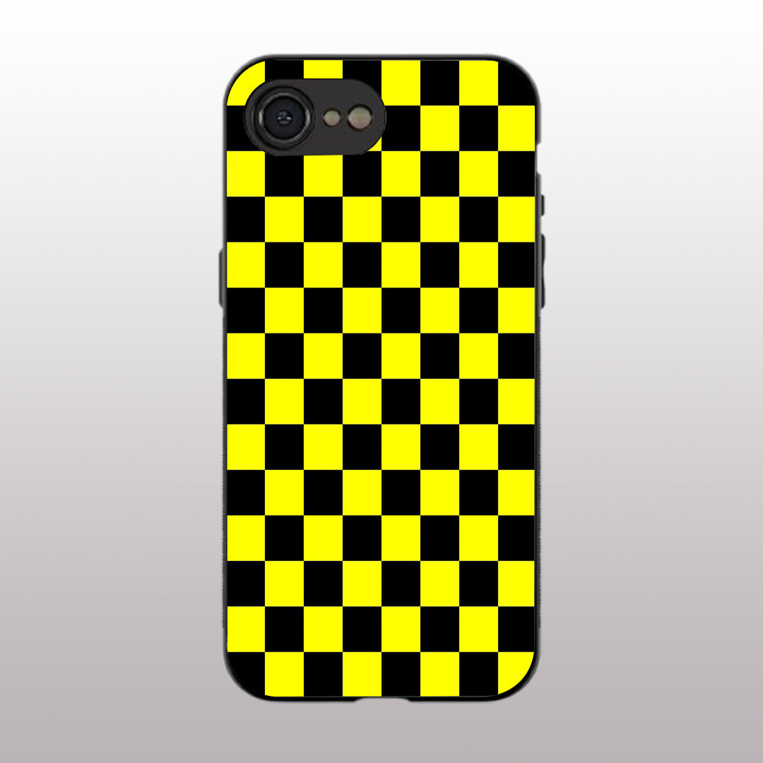 Yellew & Black Check Pattern phone case for iphone 16E| Glass case