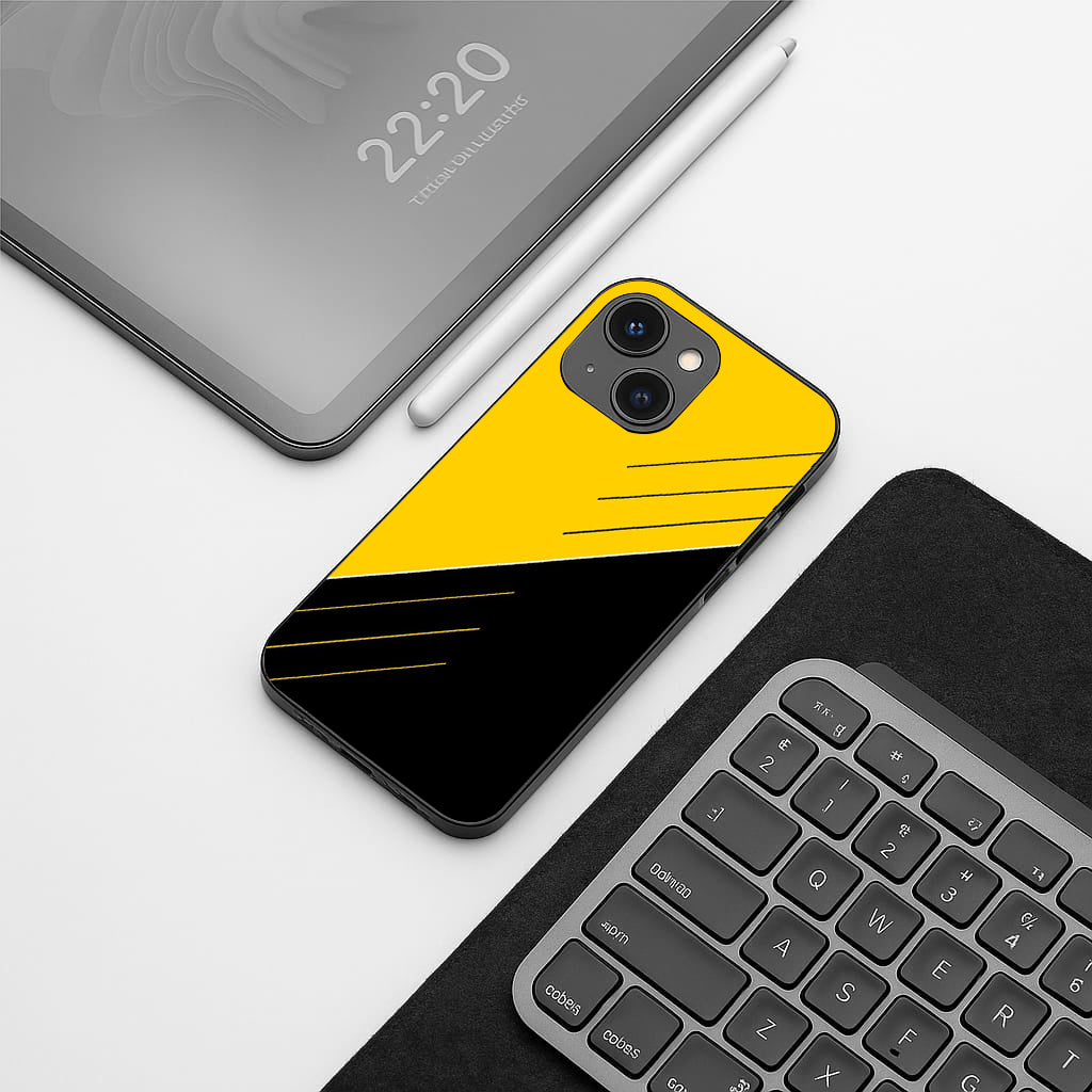 Yellow & Black pattern phone  case for  iphone 14| Glass case