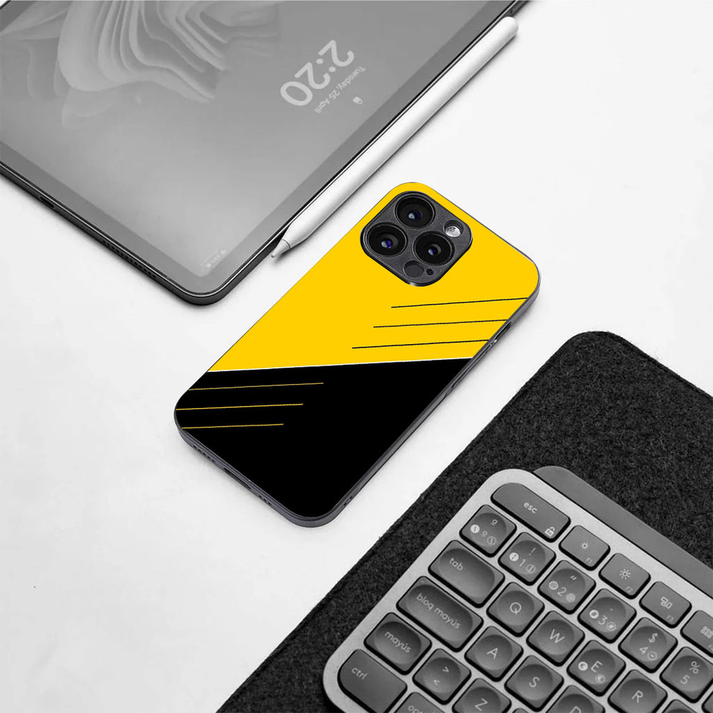 Yellow & Black pattern phone case for iphone 16 pro | Glass case