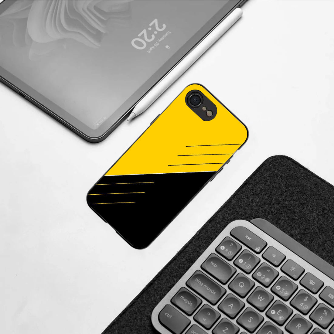 Yellow & Black pattern phone case for iphone 16E | Glass case