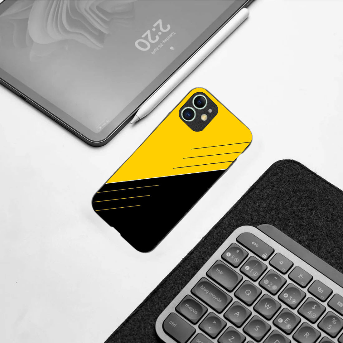 Yellow & Black pattern phone case for iphone 12|Glass case
