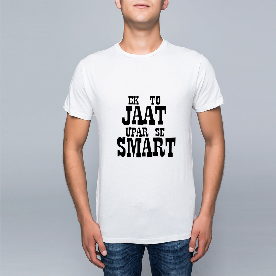 Jaat Attitude T-Shirt for Men | Ek To Jaat Upar Se Smart Printed Tee | Desi Swag Graphic T-Shirt | Cotton Polyester A4 Print | Rentalkart