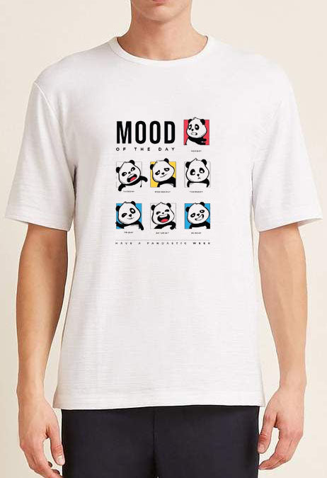 Mood of the Day Panda T-Shirt for Men | Cute Panda Graphic Tee | Funny Mood Printed T-Shirt | Cotton Polyester A4 Print | Rentalkart