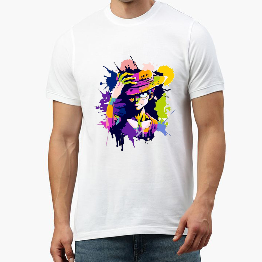 Anime Pirate Hero Graphic Printed T-Shirt for Men | Premium Cotton + Polyester | White