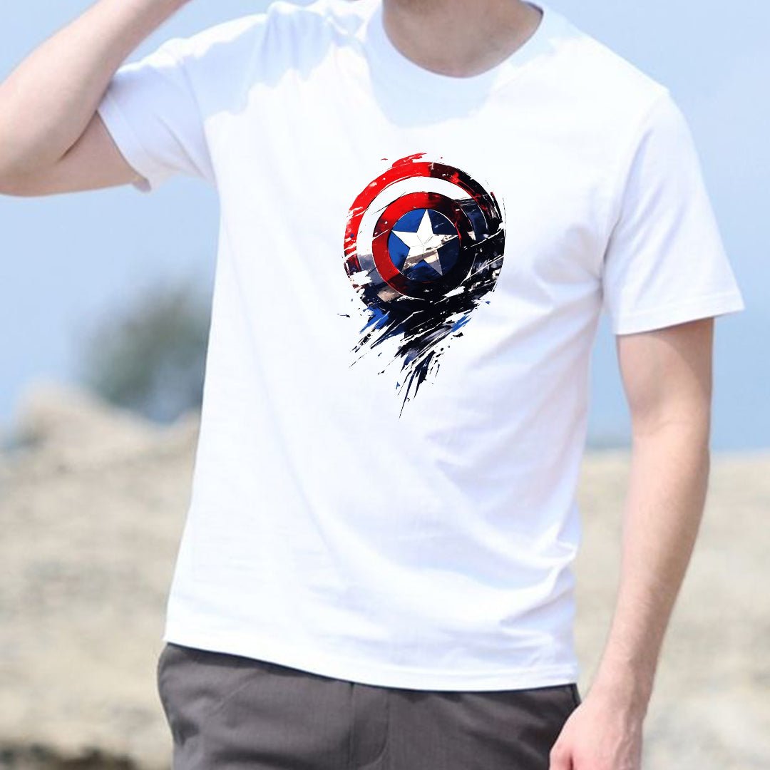 Superhero Shield T-Shirt for Men | Captain Style Shield Graphic Tee | Marvel Inspired Attitude T-Shirt India | Cotton Polyester A4 Print | Rentalkart - RENTALKART ADTECH PRIVATE LIMITED