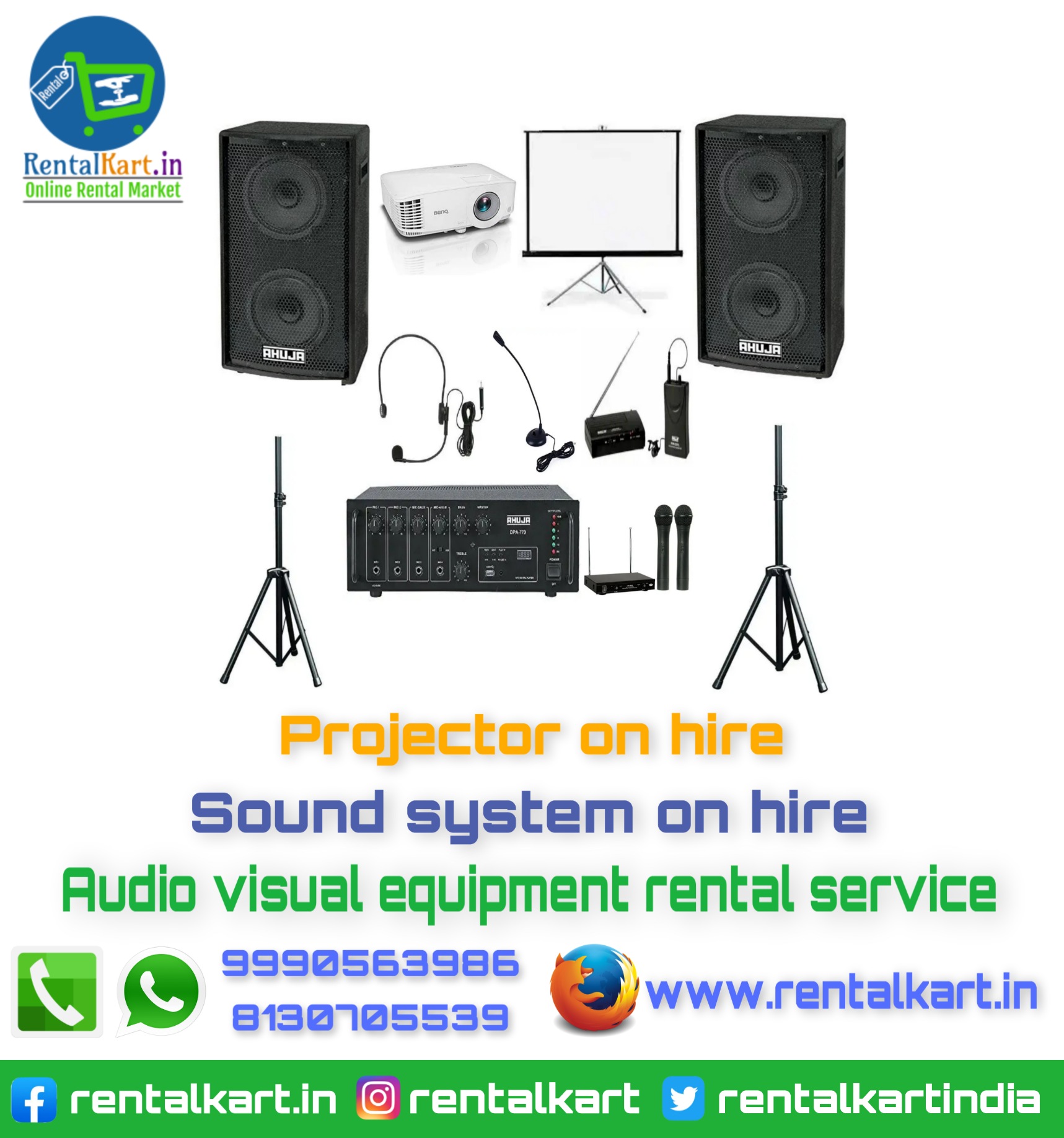 Projector and Speakers with mic on hire